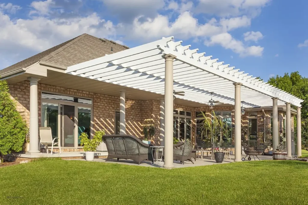 White pergola built by Pergolas Christchurch with quality service from Fence Builders Christchurch.